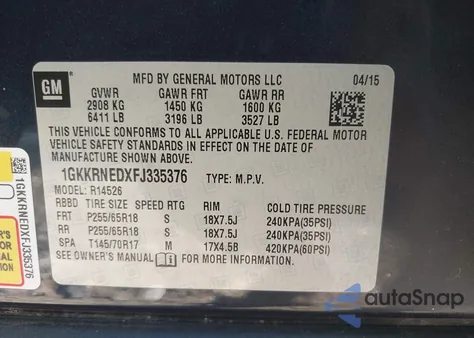 2015 GMC Acadia Sle-1 from USA, damaged, VIN 1GKKRNEDXFJ335376